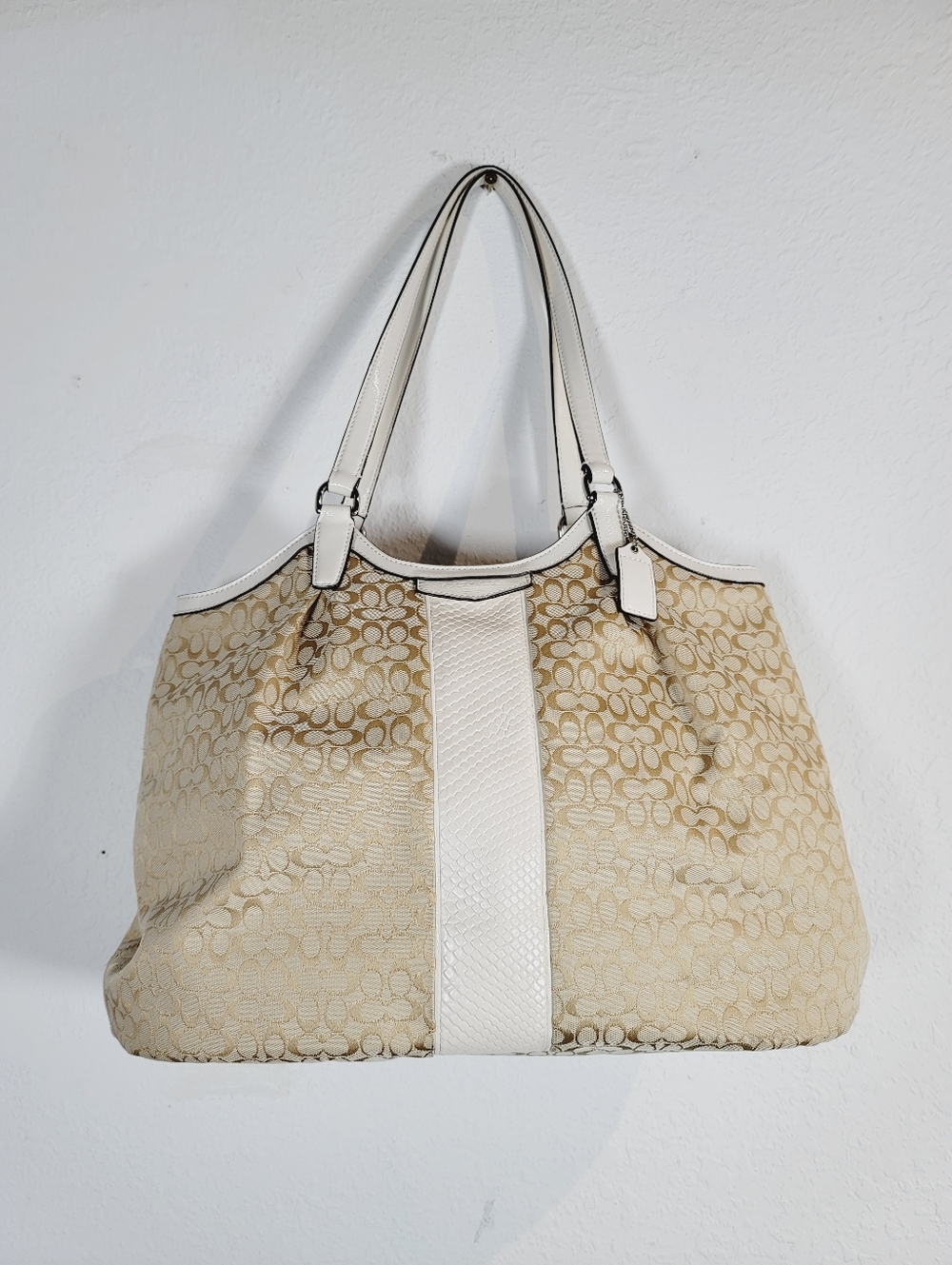 Coach Beige Signature Canvas Tote with White Trim No. A1405-F31307
